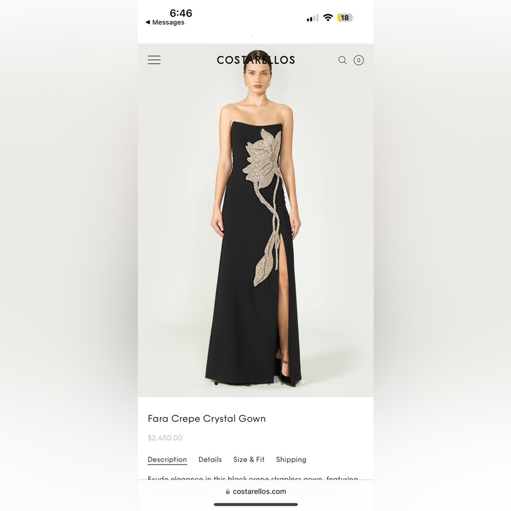 Costarellos Elegant Black Evening Dress with Gold Floral Design